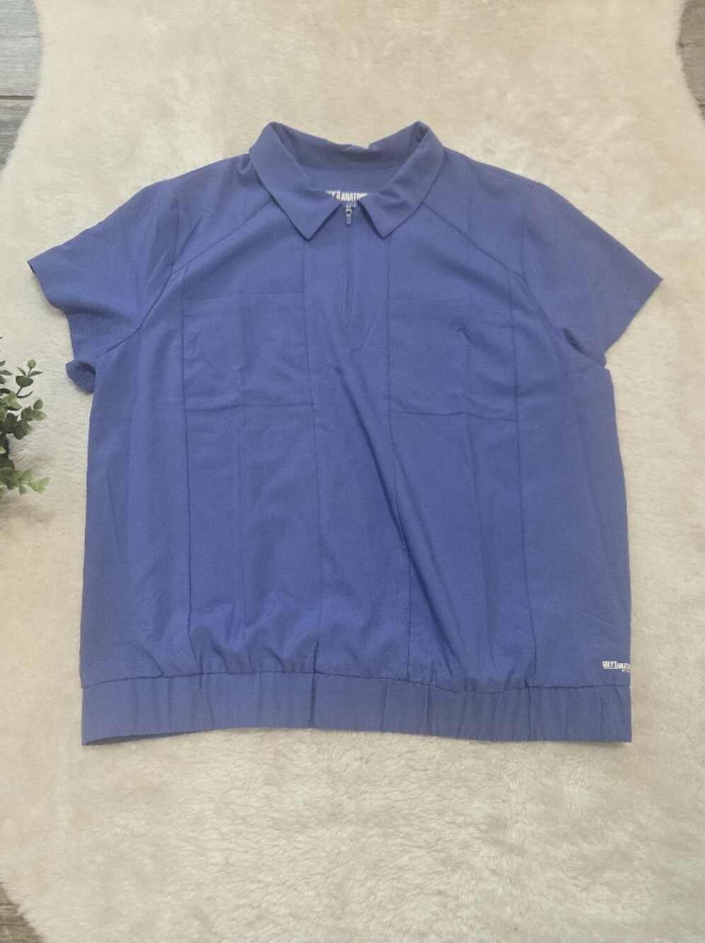 Grey's Anatomy by Barco Blue Evolve Stretch Zip-Neck Banded Bottom Scrub Top, XL